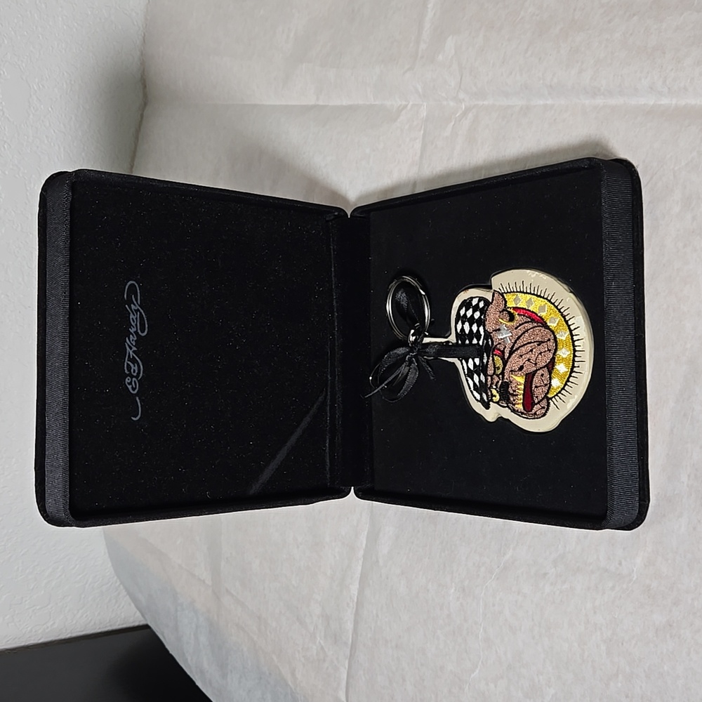 Ed Hardy Bulldog Keychain Charm in Box Y2K